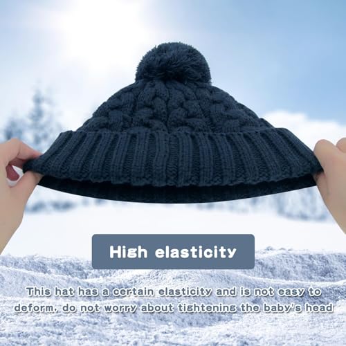 Toddler Winter Hat Toddler Pom Pom Beanie Kids Warm Lined Knit Hat Baby Winter Hats for Girls Boys 3M-8T3