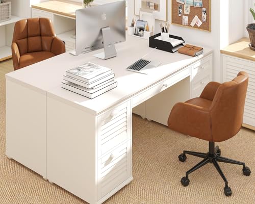 Image of Modern PU Leather Office Chair Set of 2, Height Adjustable Comfy Desk Chair with Wheels, 18.3 inch Wide Swivel Armchair for Living Room Home Office Computer, Brown