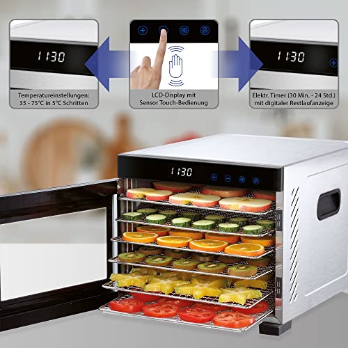 ProfiCook® Dörrautomat | Edelstahl | Temperaturregler von 35–75 °C | BPA-frei | Timerfunktion | 6 Etagen | LED-Display | Touch-Bedienung | Obst, Fleisch, Früchte - trockner | 650 Watt | PC-DR 1218 – Bild 6