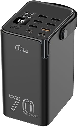 JOKO Banco de energía de 70000 mAh, alta capacidad, 20 W, PD 3.0, carga rápida, 22.5 W, máximo banco de energía grande, 7 salidas 2 entradas,