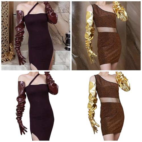 Long Gloves PU Leather Gloves Stage Performances Gloves Party Gloves Women Formal Event Ceremonial Extend Long Gloves