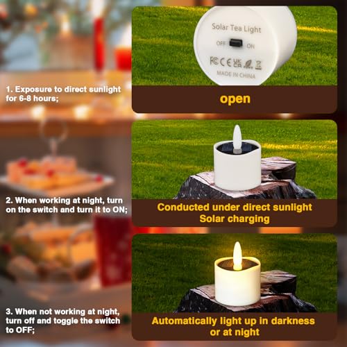 Image of HL Solar Tea Lights Outdoor Waterproof, 8PCS 2.4''x2'' Flickering Flameless Candles, Dusk to Dawn Rechargeable Battery LED Tea Lights for Lantern, Garden, Camping, Home Decor (Warm White)