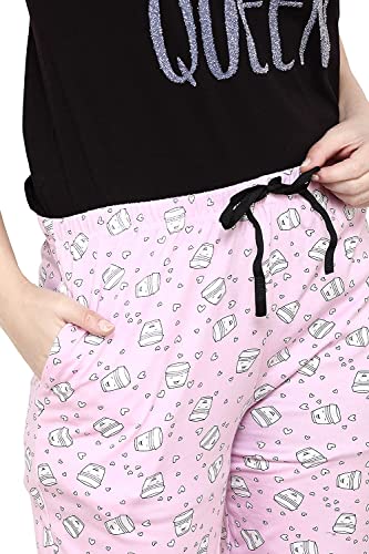 Image of Evolove Women's Cotton Round Neck Short SleevesNight Suit Set /Top Pyjama Set Super Soft Comfortable (Nightsuit-Round-HS-4)