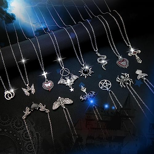 Bonuci 30 Pieces Grunge Necklace Set Goth Cross Necklace Y2K Necklet Punk Rock Vintage Harajuku Gothic Feather Chain Choker Necklet Jewelry Costume Accessories(Stylish Style)4