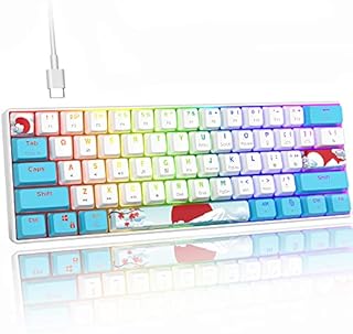 Ussixchare 60% Mechanical Gaming Keyboard RGB Wired Keyboard 60 Percent with PBT Backlit Keycaps for Windows PC Gamers (Sea/Red Switch)