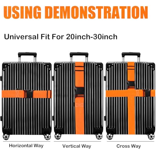 Image of Luggage Straps for Suitcases TSA Approved-2 Pack Bright Personalized Luggage Belt Strap for Suitcase /Carry On Bag Luggage Accessories for Travel (Neon Orange)