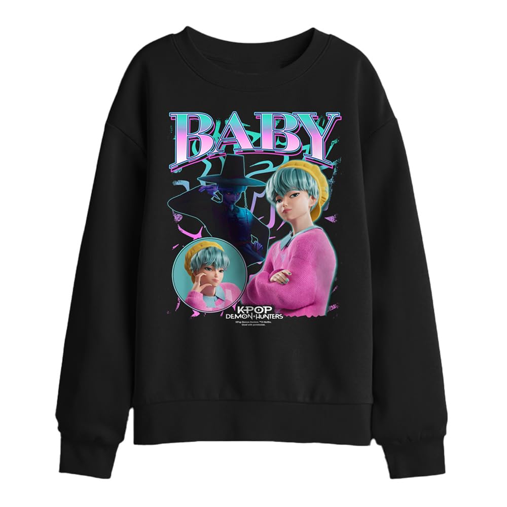 Kpop Demon Hunters Saja Boys Baby Homage Kids Sweatshirt, Black, 7-8Y