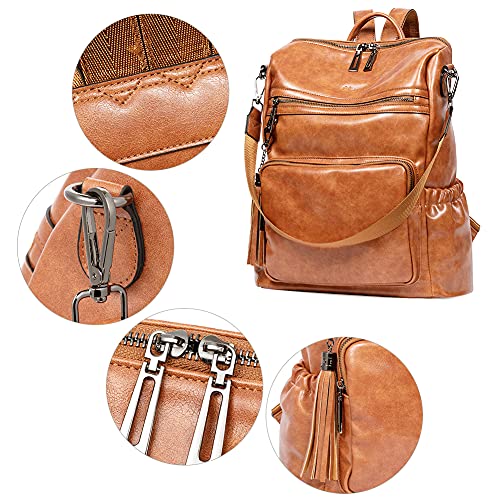 Image of Backpack Purse for Women Fashion Two Toned Leather Designer Travel Large Ladies Shoulder Bags with Tassel brown