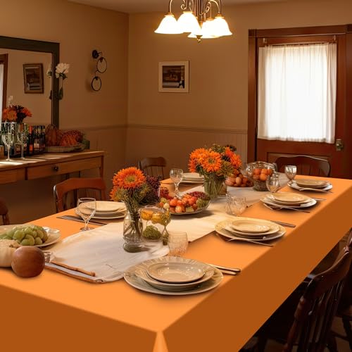 Image of 16 Pack Orange Plastic Tablecloth for Rectangle Tables, Premium Decorative Orange Disposable Table Cloths for Parties, Rectangle Party Table Cover for Birthday Fall Thanksgiving Graduation, 54x108Inch