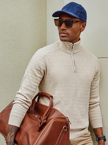 PJ PAUL JONES Men's Quarter Zip Sweaters Slim Fit Long Sleeve Casual Pullover Sweater Knit Textured Mock Neck Polo Sweaters3