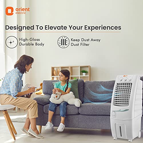 Image of Orient Electric Supercool 30 L Personal Air Cooler Home | Densenest Honeycomb Pads With Dust Filter | Powerful Air Delivery | Portable Air Cooler For Room | Inverter Compatible | White
