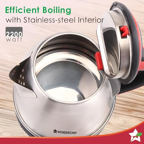 Image of Wonderchef Essenza Electric Kettle | 1.5L | Stainless-steel Body | 1350W | Rapid Boiling in 5 Mins | Boil Water for Tea, Coffee, Instant Recipes | Auto Shut-off | Boil Dry Protection | 2-Year Warranty