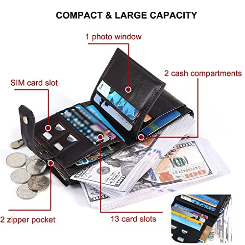 Image of boshiho Mens Wallet with Chain Genuine Leather Slim Bifold