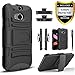 HTC One M8 Case, Combo Shell Cover Kickstand with Built-in Holster Locking Belt Clip with [Tempered Glass Screen Protector]+Circle(TM)Touch Screen Pen-Black