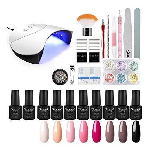 Shelloloh Kit Smalto Semipermanente Gel per Unghie 8pcs Smalti in Gel Unghie Set Completo 36W Lampada LED+UV per Unghie Smalto in Soak off Gel Professionale Kit Manicure Completo