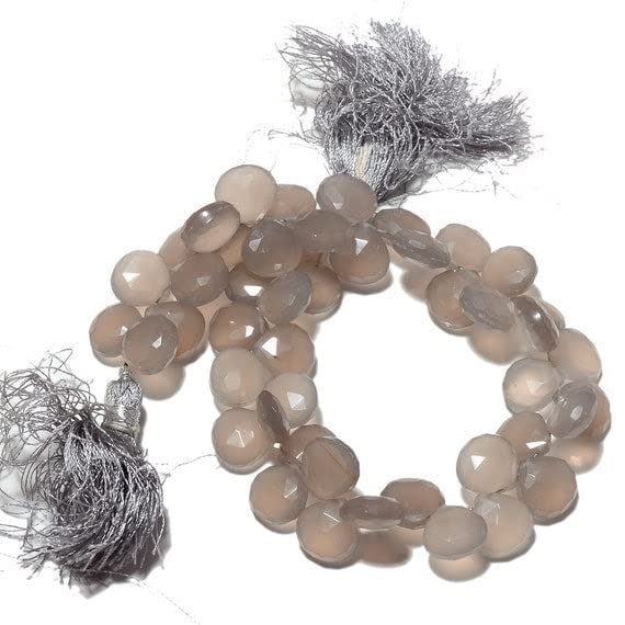 Perles de calcédoine grise, pierres gemmes facettées cœur 11x11mm pour fil de 4,5 pouces