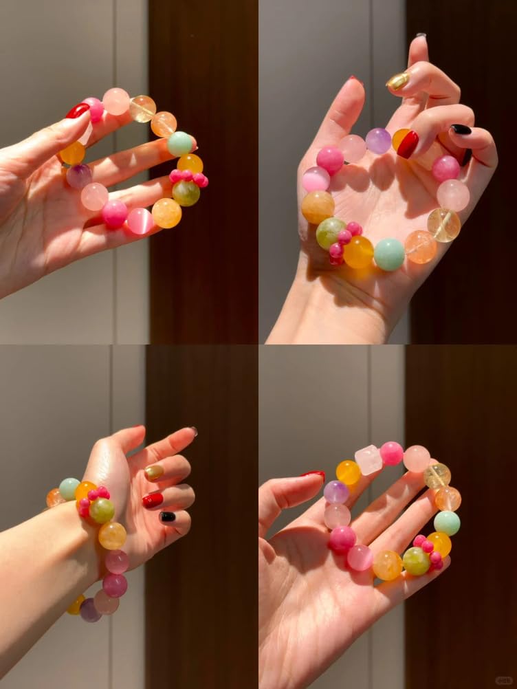 Bracciale Multiplo con Quarzo Fiore Giallo Naturale e Cristallo