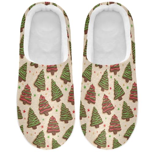Fuzzy Memory Foam Slippers for Women/Men Christmas Tree Star Pattern Fluffy Winter House Shoes Indoor and Outdoor2