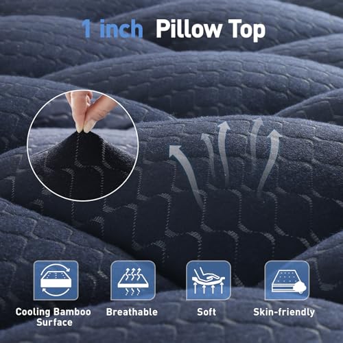 Image of Dual Layer 3 Inch Memory Foam Mattress Topper King Size, 2 Inch Gel Memory Foam Plus 1 Inch Cooling Pillow Top Mattress Pad Cover, with 8-21 Inch Deep Pocket, Navy Blue