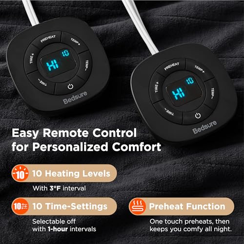 Image of Bedsure Electric Blanket King Size - Dual Control Heated Blanket King Size, Fast Heating with 10 Time Settings & 10 Heat Settings, Warm Gift for Grandma (100x90 inches, Black)