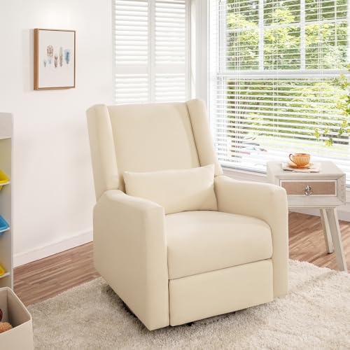 Image of Naomi Home Tanya Luxury Motion Recliner Chair, Cream – Plush Upholstered Glider Rocker with USB Charging, Swivel, and Lumbar Support for Nursery Comfort, 275 lbs Capacity