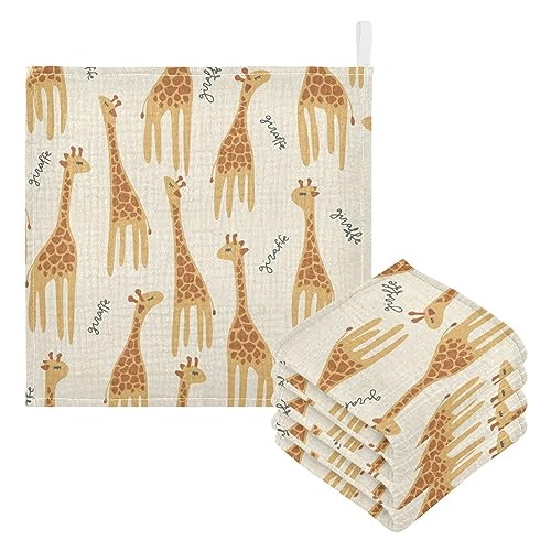 Image of vvfelixl Giraffe Safari Print Baby Burp Cloths Baby Muslin Washcloths for Boys Girls Cotton Baby Face Towel for Newborn Infants Soft and Absorbent 11.8 X 11.8In, 5 Pack