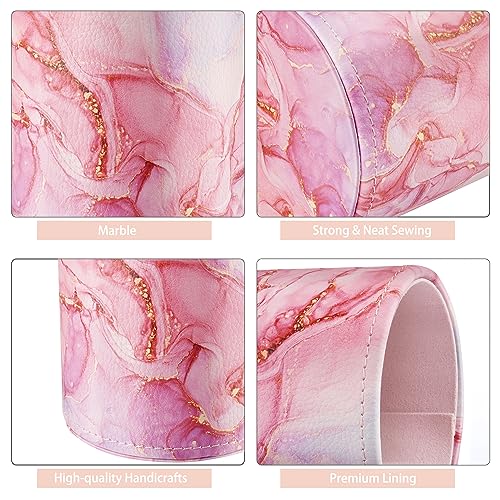 Image of Pen Holder for Women Girls, Pencil Cup Pink Desk Decor, Makeup Brush Holder Large Pu Leather Multi-Functional Organizer Cup for Office, Classroom, Home, Red Marble