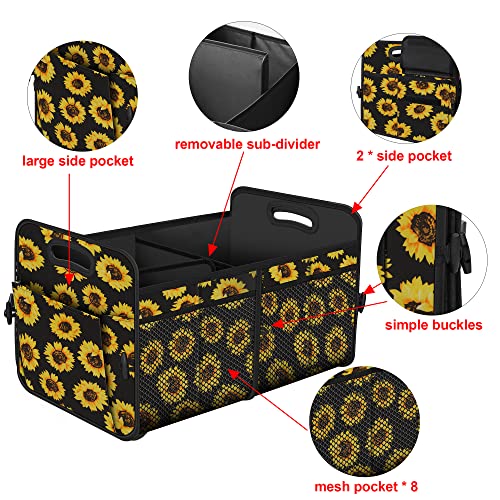 Image of Femuar Car Trunk Organizer with 72L Large Capacity Waterproof Collapsible and 11 Pockets, Trunk Organizer for Car SUV /Jeep /Sedan, Large Size, Sunflower