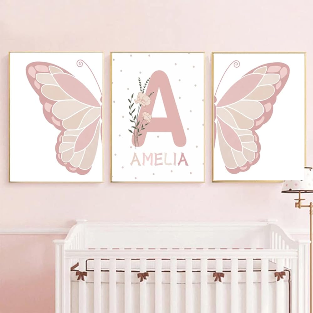 Quadri Personalizzati Nome Bambina - Stampe Farfalla Rosa 30x40cm, Per Cameretta - Foto 4