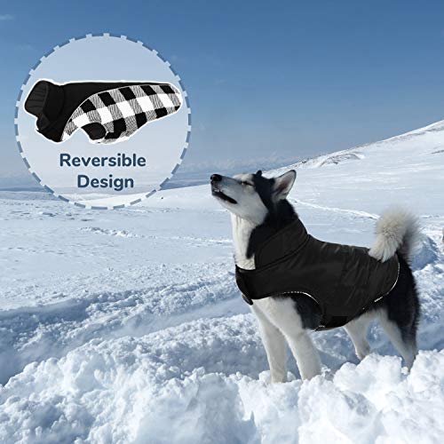 CITÉTOILE Warme Hundemantel Winter, Hundemantel mit Bauchschutz, Wintermantel für Hunde mit Reflektierend, Wendbarer Hundejacke Hundekleidung mit Geschirrloch, Schwarz, S