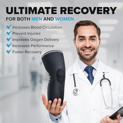 Image of POWERLIX Knee Compression Sleeve (Pair) - Best Knee Brace for Knee Pain for Men & Women - Knee Support for Running, Basketball, Volleyball, Weightlifting, Gym, Workout, Sports