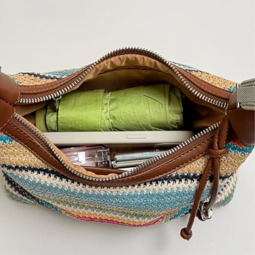Image of Woven Leather Tote Bag For Women Crossbody Shoulder Bag Large Hobo Handbags Vegan Female Bag Vegetable Basket
