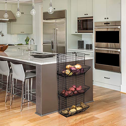 Image of Sorbus 3-Tier Fruit Stand & Wall Mount Kitchen Storage Bin Multipurpose Foldable Organizer, Great for Kitchen, Bathroom, Laundry Organization (Black)