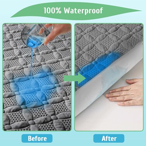 Lunsing Waterproof Queen Mattress Protector, Soft Breathable and Noiseless Queen Size Mattress Pad Cover with 6-18 in Deep Pockets,Gray