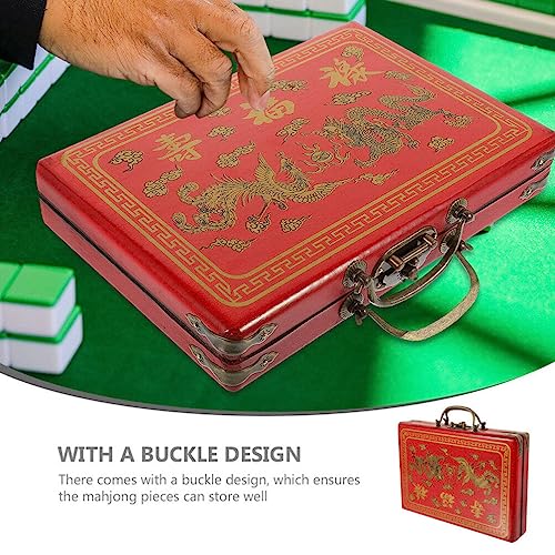 Caja portátil vintage para mahjong de madera miniatura 6
