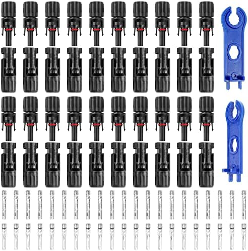 PRECIHW Solar Connector, 25 Pairs Solar Panel Connectors, Multi-Contact 4 Connectors, IP67 1000V 30A Waterproof Male/Female Solar Panel Cable Connectors for 2.5/4/6mm² with 2 Pack Wrenches