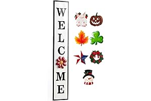 Interchangeable Wall Leaning Welcome Sign with 8 Magnetic Season Icons