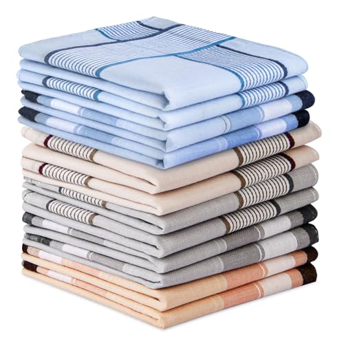 Aomig Pañuelos Hombres Bolsillos, 12pcs Handkerchiefs Set de Negocios y Informal, 100% Algodón Pañuelo Traje Hombre Cómodos y Suaves, Pañuelos de Tela Regalo para Hombres (40x40cm)