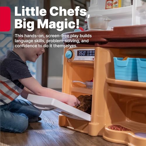 Step2 Fun with Friends Kids Kitchen Playset, Indoor/Outdoor Kitchenette, Interactive Play with Lights and Sounds, Durable Plastic, Includes 25 Piece Toy Accessories, Toddlers 2+ Years Old, Tan - image 3