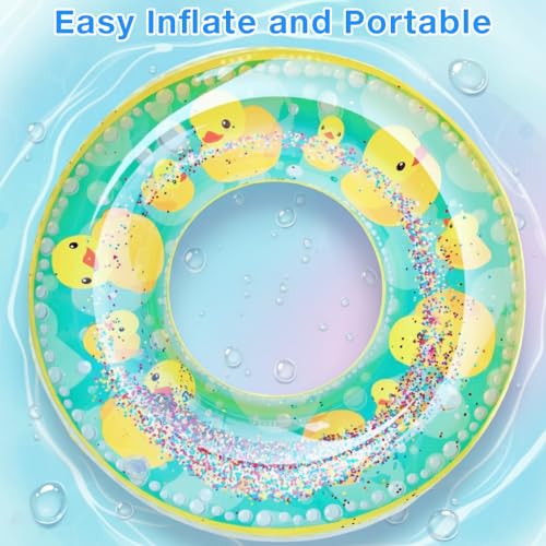 Image of Proberos Swimming Tube for Kids Age 3-6, PVC Inflatable Mermaid Swim Ring Pool Float with Duck Print Design, Lightweight Floating Tube for Kids, Summer Pool & Beach Water Toy, 22-50 CM, Green
