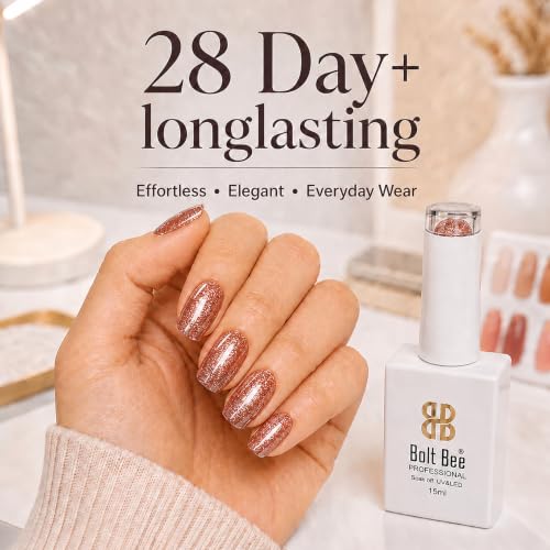 Image of BOLT BEE 15ML Gel Nail Polish 1Pc Clear Pink Glitter Nail Polish Soak Off UV LED Nail Gel Polish Nail Art Starter Manicure Salon DIY at Home, 0.5 OZ (1) (95)