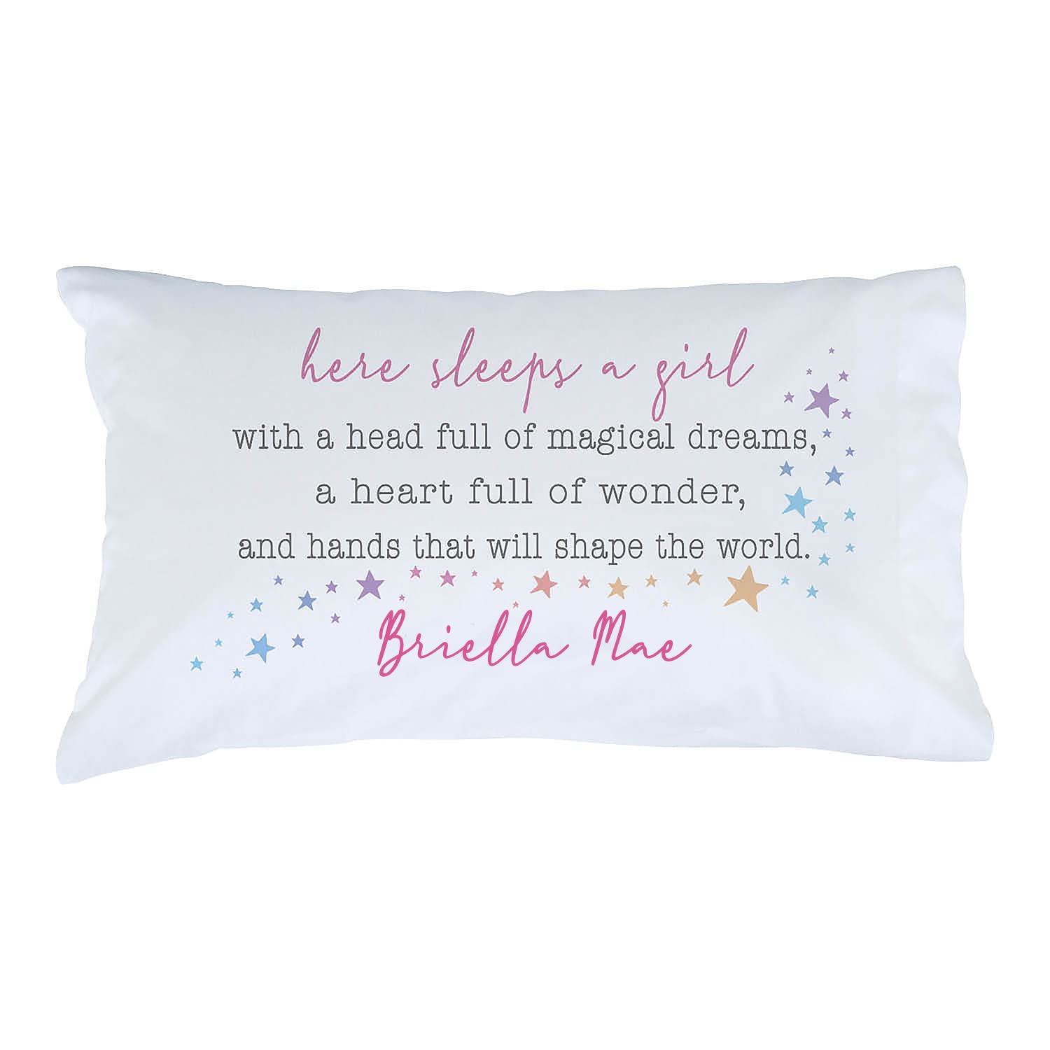 Personalized Planet Here Sleeps A Girl White Pillowcase with Custom Name Printed | Fun Bedroom Décor for Children | Standard Queen Size Pillow Cover | 20x31