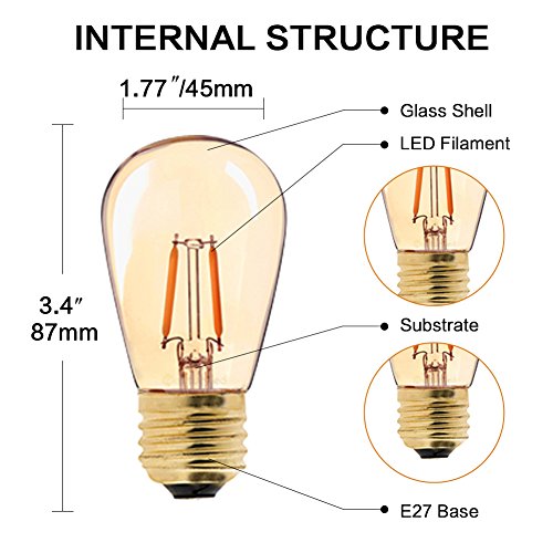 6 stuks S14 E27 LED warm wit vintage lamp 1W Edison gloeilamp vervangt 10 watt gloeilampen, getinte glazen coating retro… - Afbeelding 3