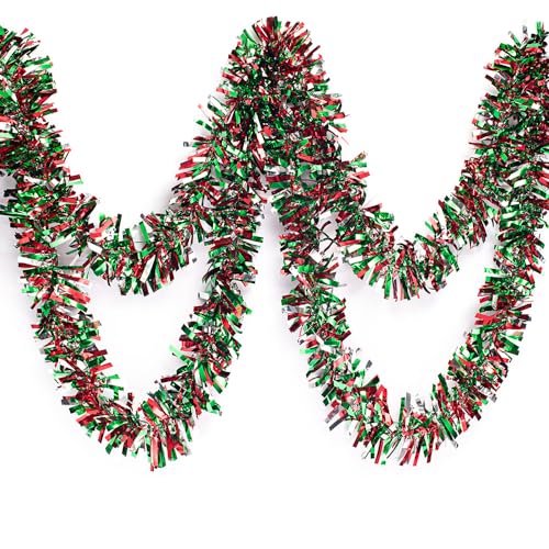 Anderson's Red, Green & Silver Metallic Tinsel Twist for Trailer Or Golf Cart, 4 inches Wide x 25 ft Long, Graduation, Christmas, Birthday, New Year's, Holiday Garland Decor for Parties and Parades