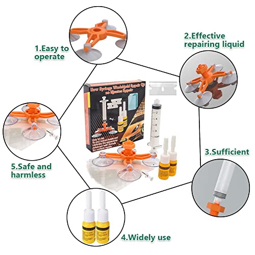 New Windshield Crack Repair Kit, Upgraded Windshield Repair Kit, Automotive Glass Repair Kit Windshield with Syringe Thrusters, Windshield Repair Kit for Chips and Cracks,Star-Shaped Crack