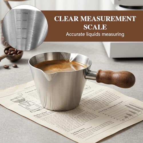 Image of Supvox Espresso Measuring Cup 120ml SUS Coffee Shot Dual Spout Wood Handle