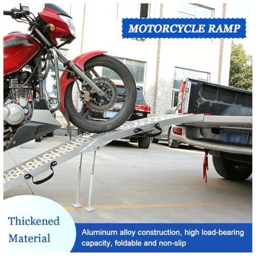 Rampa de carga para motocicleta de aluminio resistente, superficie antideslizante perforada, con patas ajustables en altura, para camión y cortacésped, 221x28x5 cm miniatura 3
