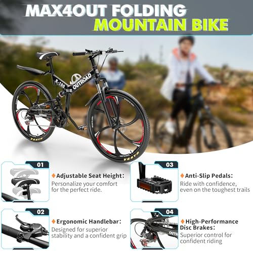 26 Inch Folding Mountain Bike, 21 Speed Full Suspension