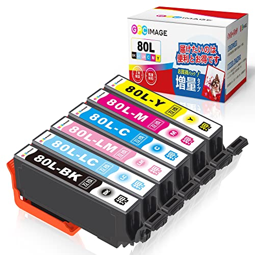 GPC Image IC6CL80L 互換インクカートリッジ 80 6色パック 増量タイプ エプソン(Epson)用 IC80L とうもろこし インク EP-982A3 /707A /807AR /808AW 977A3/979A3 対応の 80L 互 換インク 残量表示機能 個包装のサムネイル