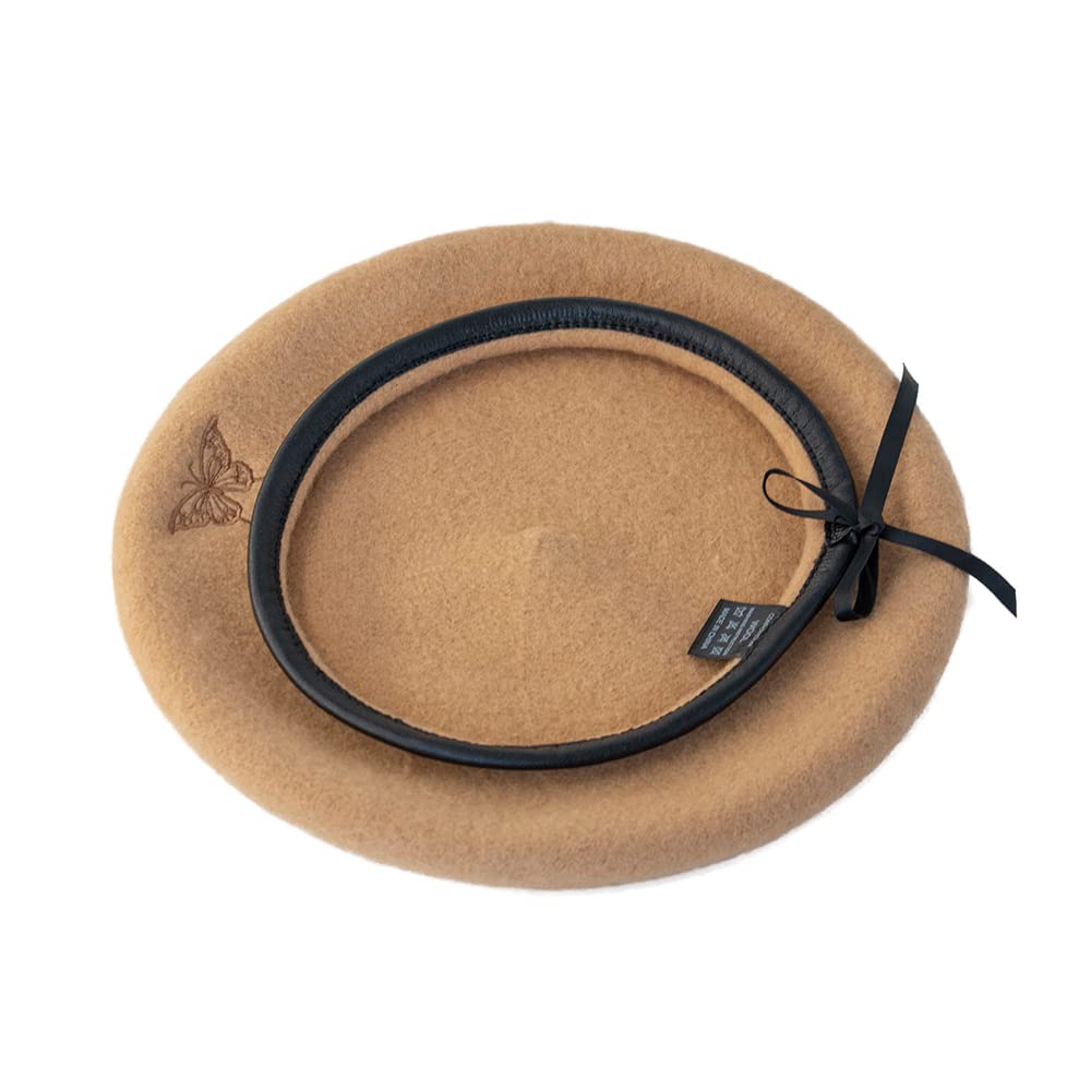 JOYHY Women's Butterfly Embroidery Wool Artist French Beret Hat Camel